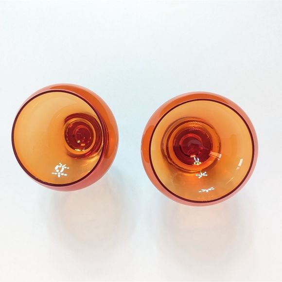 Mid Century Coupe Glass Set of 2 Amber Orange Vintage Retro - Picture 7 of 12